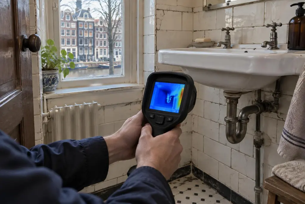 Lekdetectie Den Dolder – badkamer met oude leidingen achter de tegels