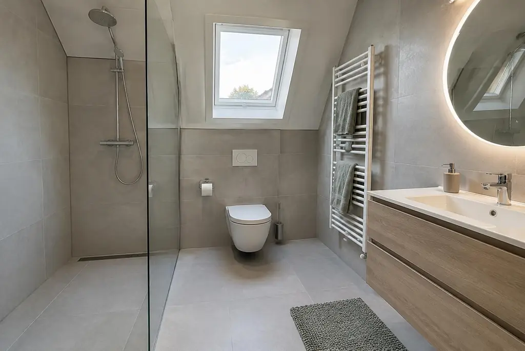 Lekdetectie Den Dolder – droge badkamer met inloopdouche na herstel