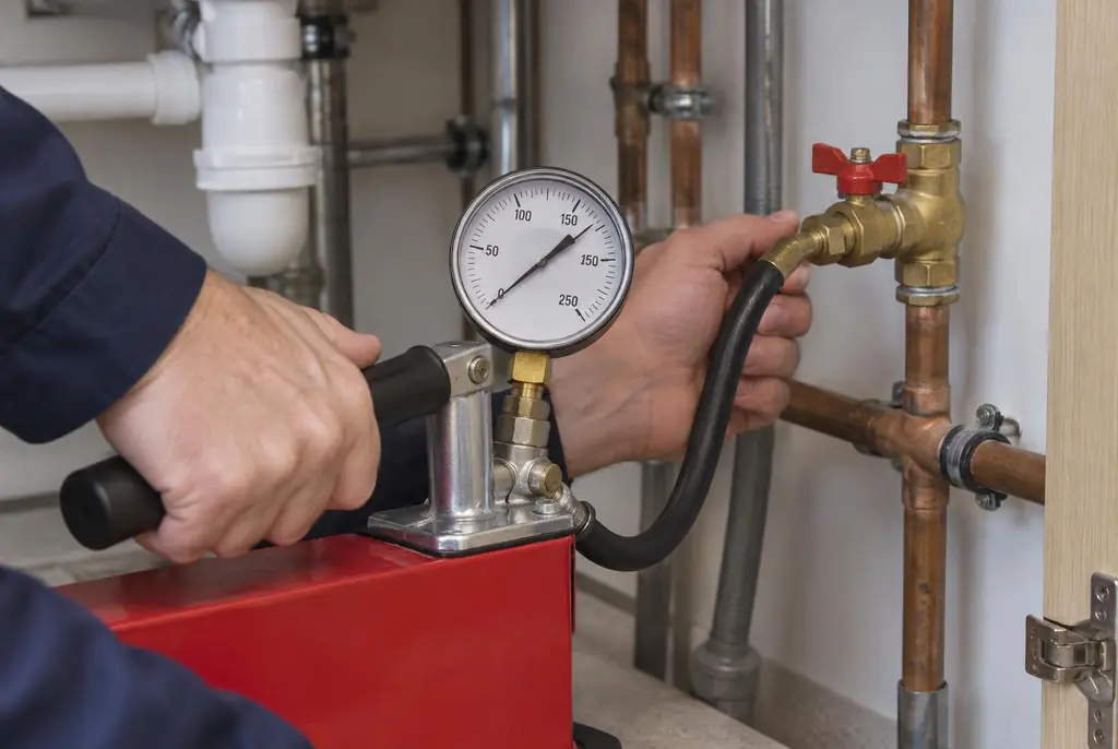 Lekdetectie Den Dolder – druktest op een waterleiding met een manometer