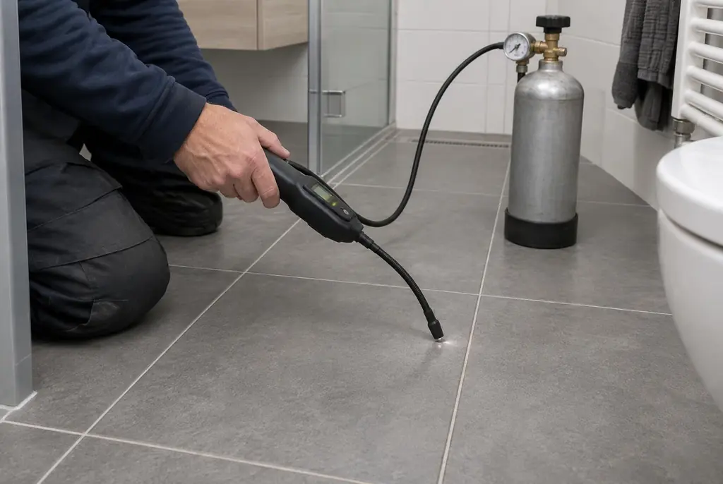 Lekdetectie Den Dolder – technicus spoort met tracergas een lekkage op in de vloer