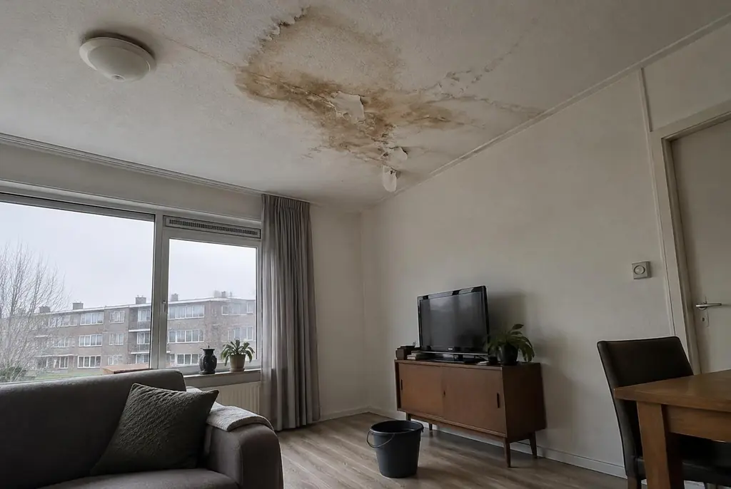 Lekdetectie Den Dolder – vochtplek op het plafond onder een badkamer